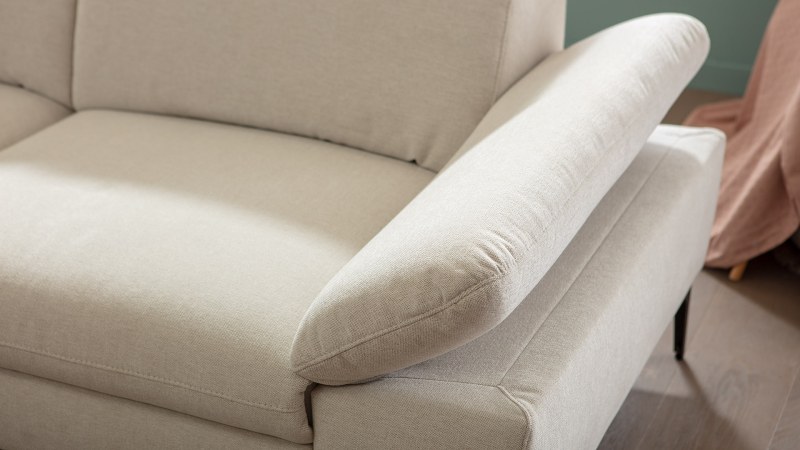 Ecksofa Felipa - Ecke links mit 2,5 -Sitzer rechts inkl. Relaxfunktion (motorisch), Sitzvorzug (motorisch) und Armlehne klappbar, Stoff, Natur