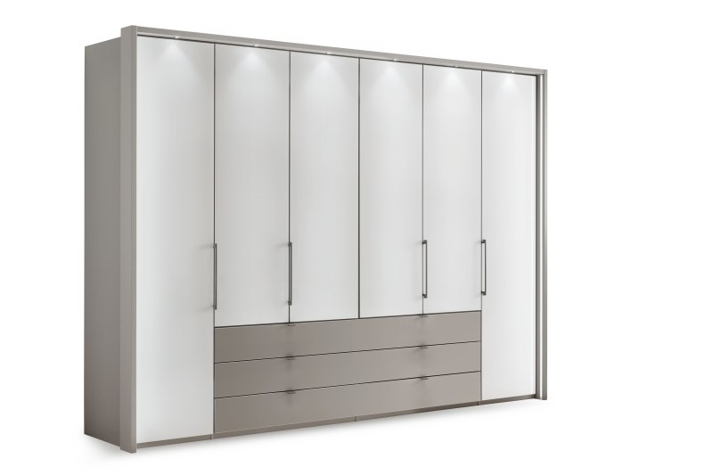 Drehtürenschrank Marbella - B. ca. 302cm, Korpus, Front Glas, Weiß