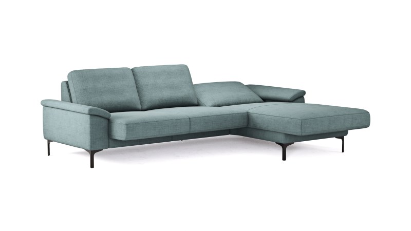 Ecksofa Anna - 2,5-Sitzer mit Longchair rechts, Relaxfunktion/Sitzvorzug motorisch, Stoff, Aqua