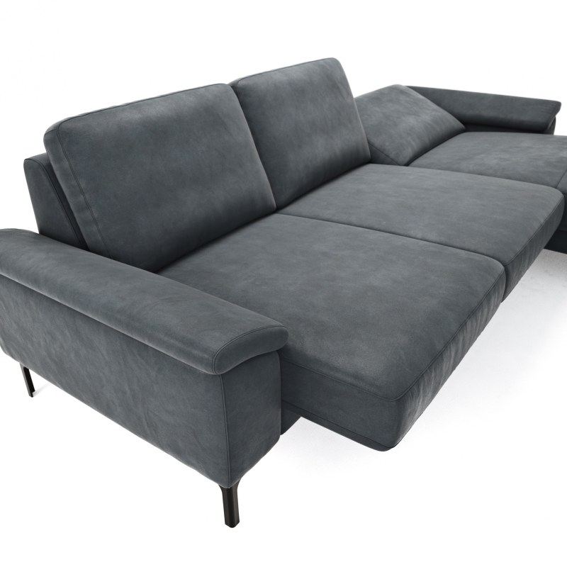 Ecksofa Anna - 2,5-Sitzer mit Longchair rechts, Relaxfunktion/Sitzvorzug motorisch, Stoff, Stahl