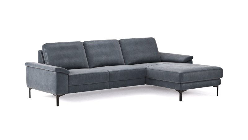 Ecksofa Anna - 2,5-Sitzer mit Longchair rechts, Relaxfunktion/Sitzvorzug motorisch, Stoff, Stahl