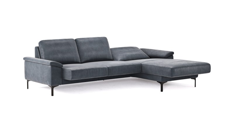 Ecksofa Anna - 2,5-Sitzer mit Longchair rechts, Relaxfunktion/Sitzvorzug motorisch, Stoff, Stahl