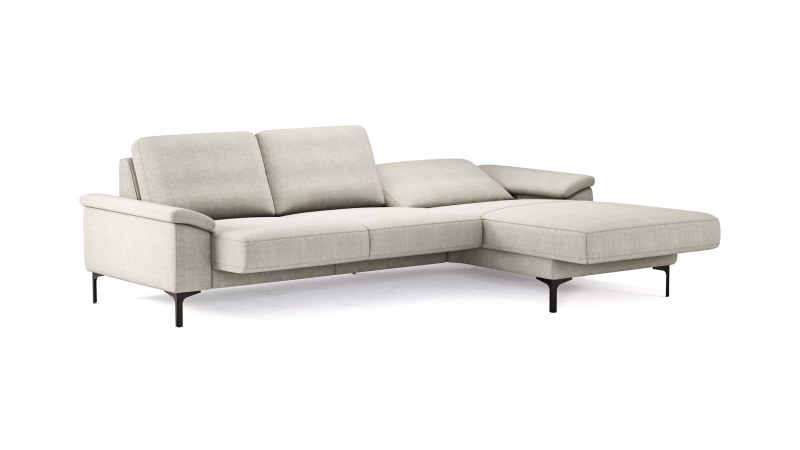 Ecksofa Anna - 2,5-Sitzer mit Longchair rechts, Relaxfunktion/Sitzvorzug motorisch, Stoff, Beige