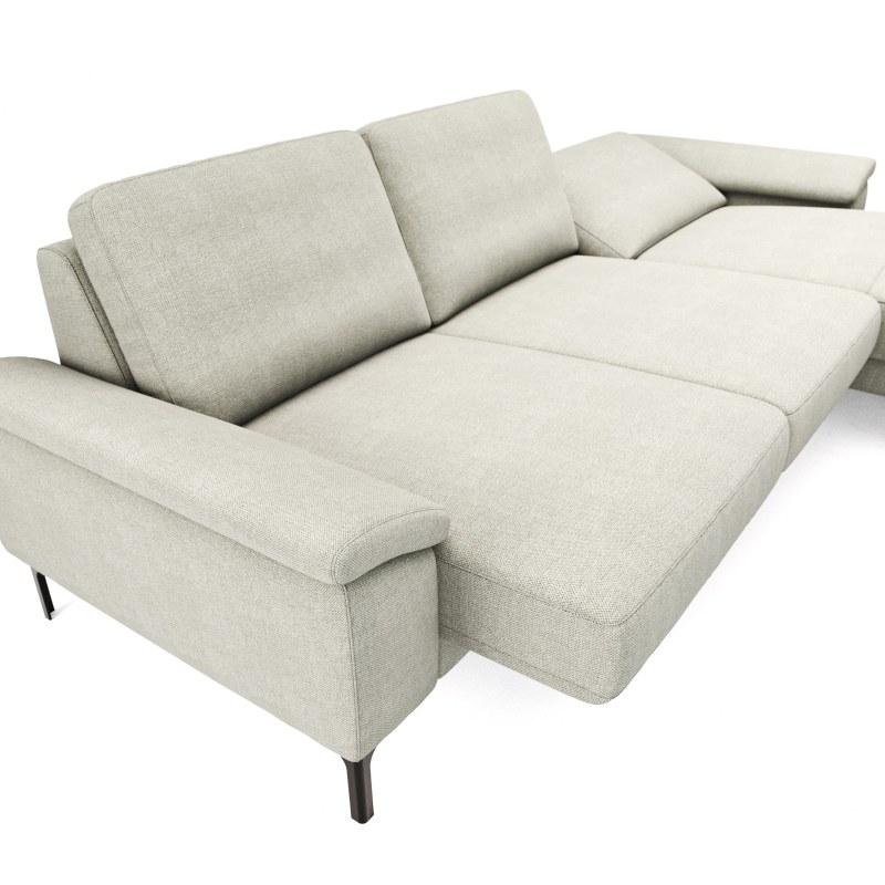 Ecksofa Anna - 2,5-Sitzer mit Longchair rechts, Relaxfunktion/Sitzvorzug motorisch, Stoff, Beige