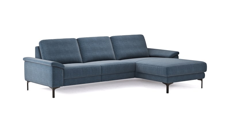 Ecksofa Anna - 2,5-Sitzer mit Longchair rechts, Relaxfunktion/Sitzvorzug motorisch, Stoff, Indigo