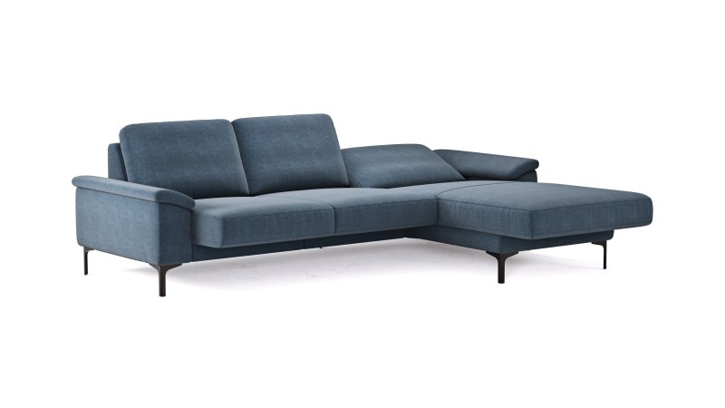 Ecksofa Anna - 2,5-Sitzer mit Longchair rechts, Relaxfunktion/Sitzvorzug motorisch, Stoff, Indigo