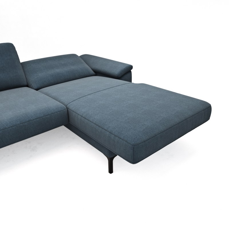 Ecksofa Anna - 2,5-Sitzer mit Longchair rechts, Relaxfunktion/Sitzvorzug motorisch, Stoff, Indigo