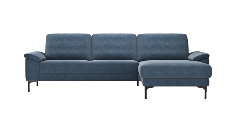 Ecksofa Anna - 2,5-Sitzer mit Longchair rechts, Relaxfunktion/Sitzvorzug motorisch, Stoff, Indigo