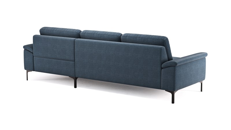 Ecksofa Anna - 2,5-Sitzer mit Longchair rechts, Relaxfunktion/Sitzvorzug motorisch, Stoff, Indigo