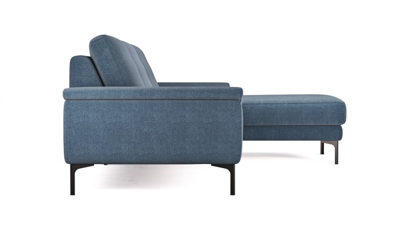 Ecksofa Anna - 2,5-Sitzer mit Longchair rechts, Relaxfunktion/Sitzvorzug motorisch, Stoff, Indigo