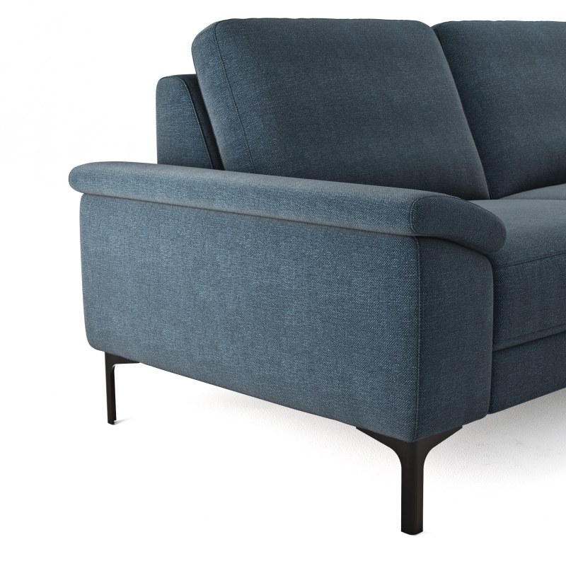 Ecksofa Anna - 2,5-Sitzer mit Longchair rechts, Relaxfunktion/Sitzvorzug motorisch, Stoff, Indigo