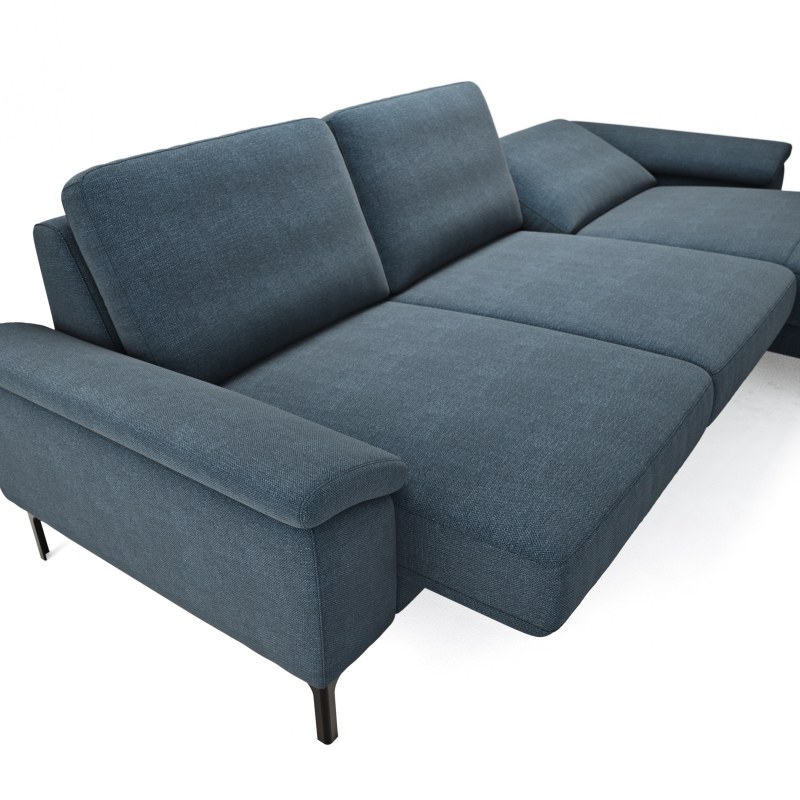 Ecksofa Anna - 2,5-Sitzer mit Longchair rechts, Relaxfunktion/Sitzvorzug motorisch, Stoff, Indigo