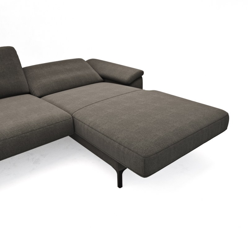 Ecksofa Anna - 2,5-Sitzer mit Longchair rechts, Relaxfunktion/Sitzvorzug motorisch, Stoff, Dunkelbraun