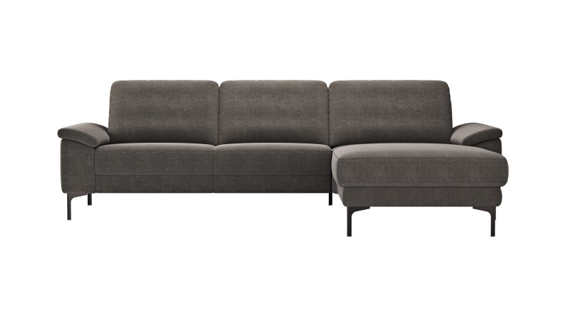 Ecksofa Anna - 2,5-Sitzer mit Longchair rechts, Relaxfunktion/Sitzvorzug motorisch, Stoff, Dunkelbraun