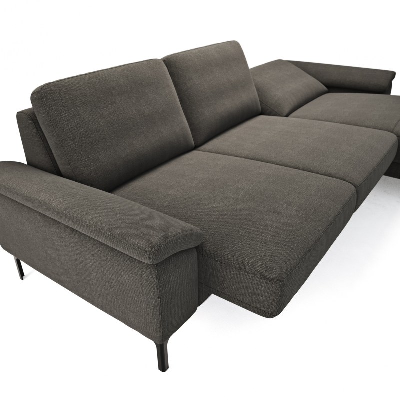Ecksofa Anna - 2,5-Sitzer mit Longchair rechts, Relaxfunktion/Sitzvorzug motorisch, Stoff, Dunkelbraun