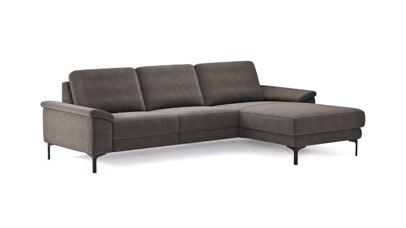 Ecksofa Anna - 2,5-Sitzer mit Longchair rechts, Relaxfunktion/Sitzvorzug motorisch, Stoff, Dunkelbraun