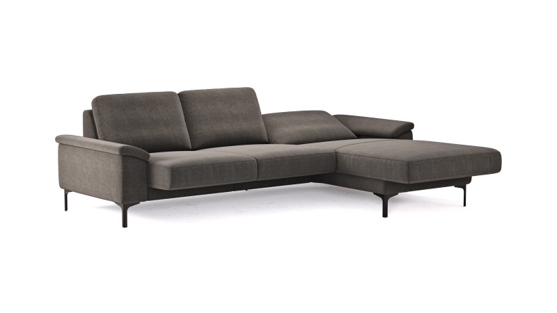 Ecksofa Anna - 2,5-Sitzer mit Longchair rechts, Relaxfunktion/Sitzvorzug motorisch, Stoff, Dunkelbraun