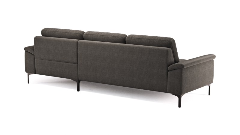 Ecksofa Anna - 2,5-Sitzer mit Longchair rechts, Relaxfunktion/Sitzvorzug motorisch, Stoff, Dunkelbraun