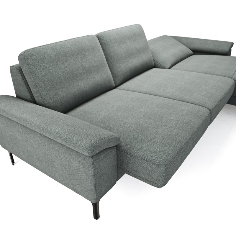 Ecksofa Anna - 2,5-Sitzer mit Longchair rechts, Relaxfunktion/Sitzvorzug motorisch, Stoff, Grau