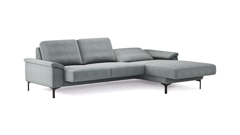Ecksofa Anna - 2,5-Sitzer mit Longchair rechts, Relaxfunktion/Sitzvorzug motorisch, Stoff, Grau