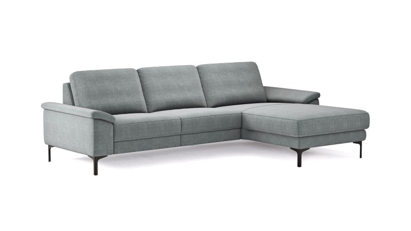 Ecksofa Anna - 2,5-Sitzer mit Longchair rechts, Relaxfunktion/Sitzvorzug motorisch, Stoff, Grau