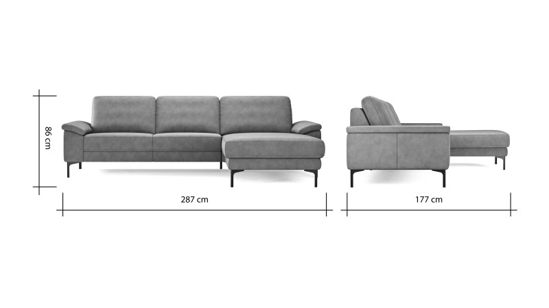 Ecksofa Anna - 2,5-Sitzer mit Longchair rechts, Relaxfunktion/Sitzvorzug motorisch, Leder, Cognac