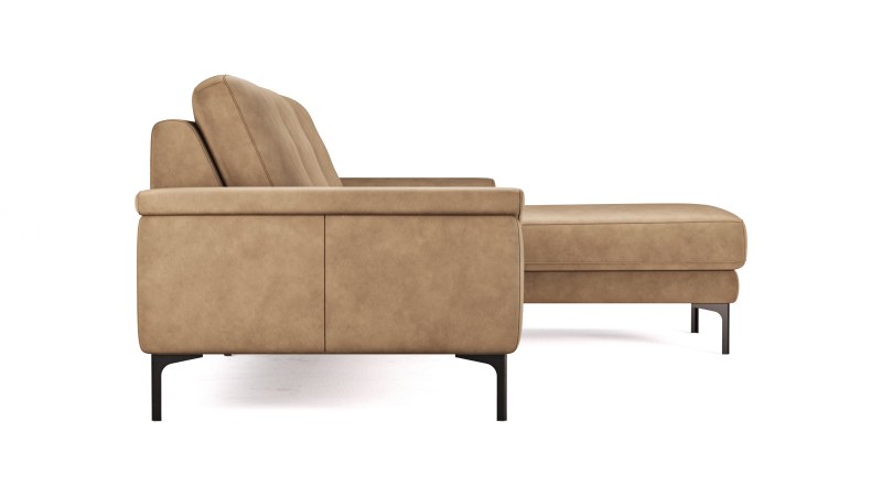 Ecksofa Anna - 2,5-Sitzer mit Longchair rechts, Relaxfunktion/Sitzvorzug motorisch, Leder, Cognac