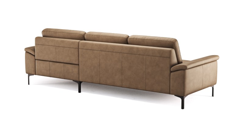 Ecksofa Anna - 2,5-Sitzer mit Longchair rechts, Relaxfunktion/Sitzvorzug motorisch, Leder, Cognac