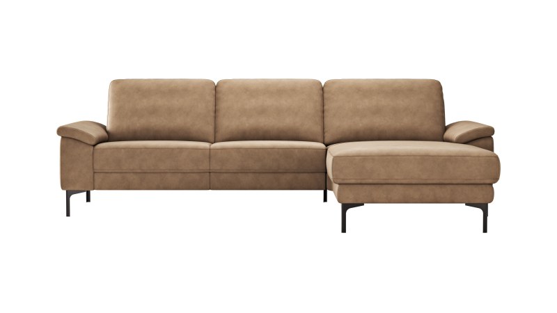Ecksofa Anna - 2,5-Sitzer mit Longchair rechts, Relaxfunktion/Sitzvorzug motorisch, Leder, Cognac