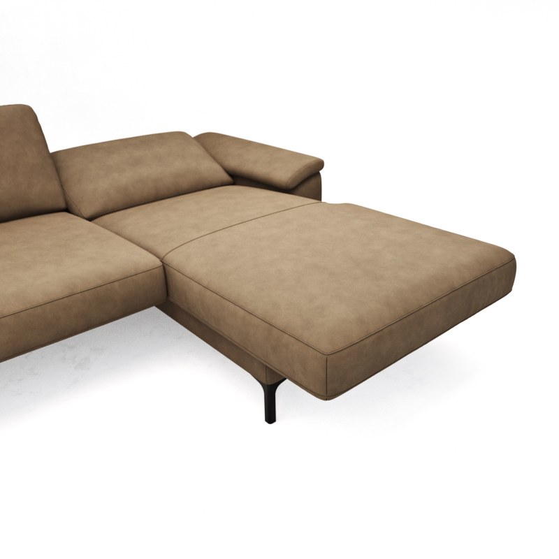 Ecksofa Anna - 2,5-Sitzer mit Longchair rechts, Relaxfunktion/Sitzvorzug motorisch, Leder, Cognac