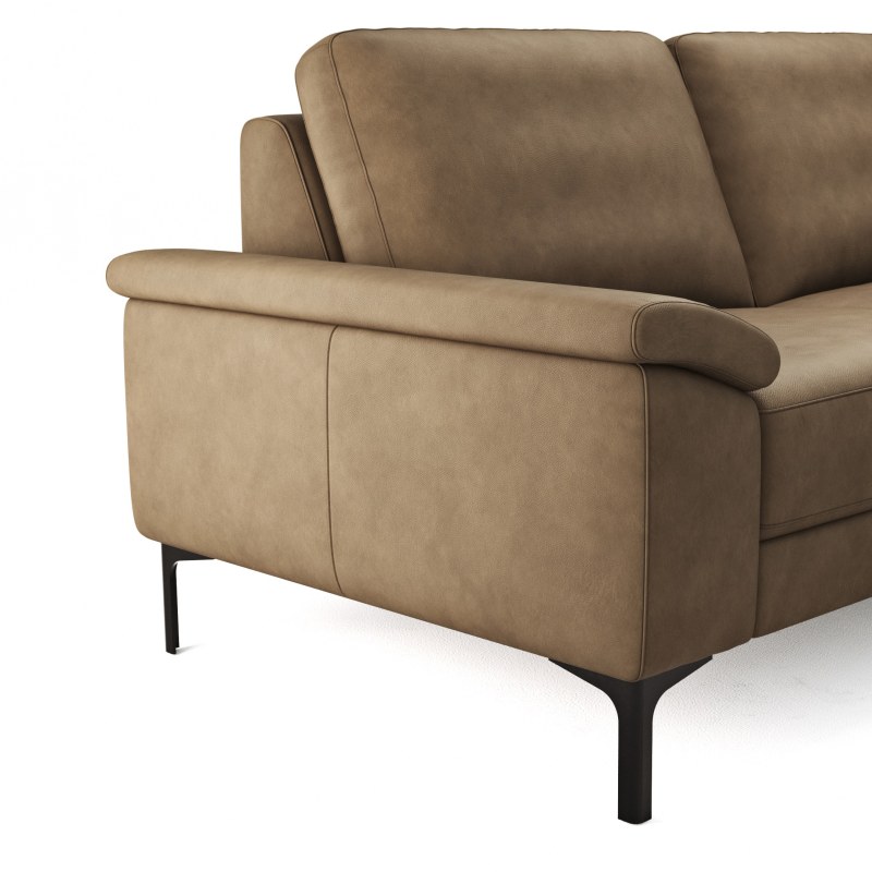 Ecksofa Anna - 2,5-Sitzer mit Longchair rechts, Relaxfunktion/Sitzvorzug motorisch, Leder, Cognac