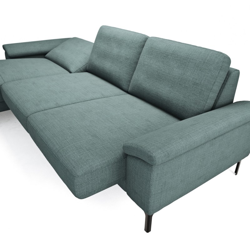 Ecksofa Anna - Longchair links mit 2,5-Sitzer, Relaxfunktion,Sitzvorzug motorisch, Stoff, Aqua
