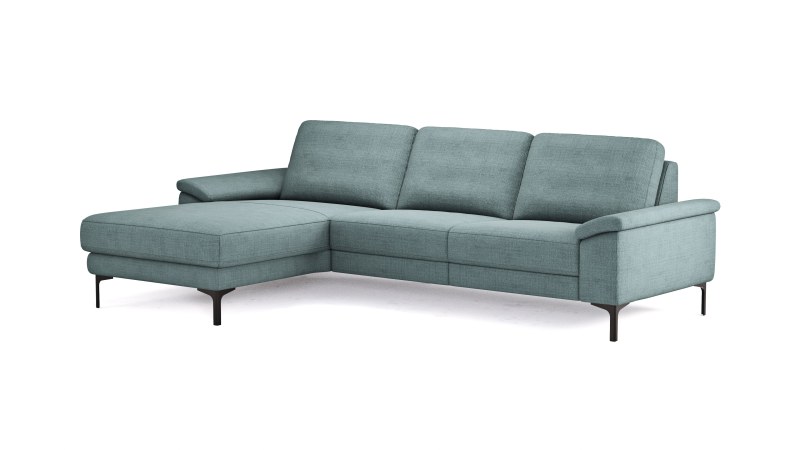 Ecksofa Anna - Longchair links mit 2,5-Sitzer, Relaxfunktion,Sitzvorzug motorisch, Stoff, Aqua