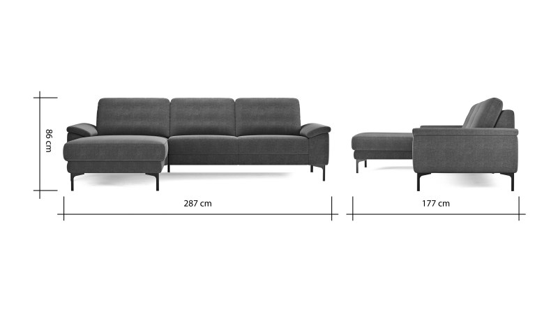 Ecksofa Anna - Longchair links mit 2,5-Sitzer, Relaxfunktion,Sitzvorzug motorisch, Stoff, Aqua