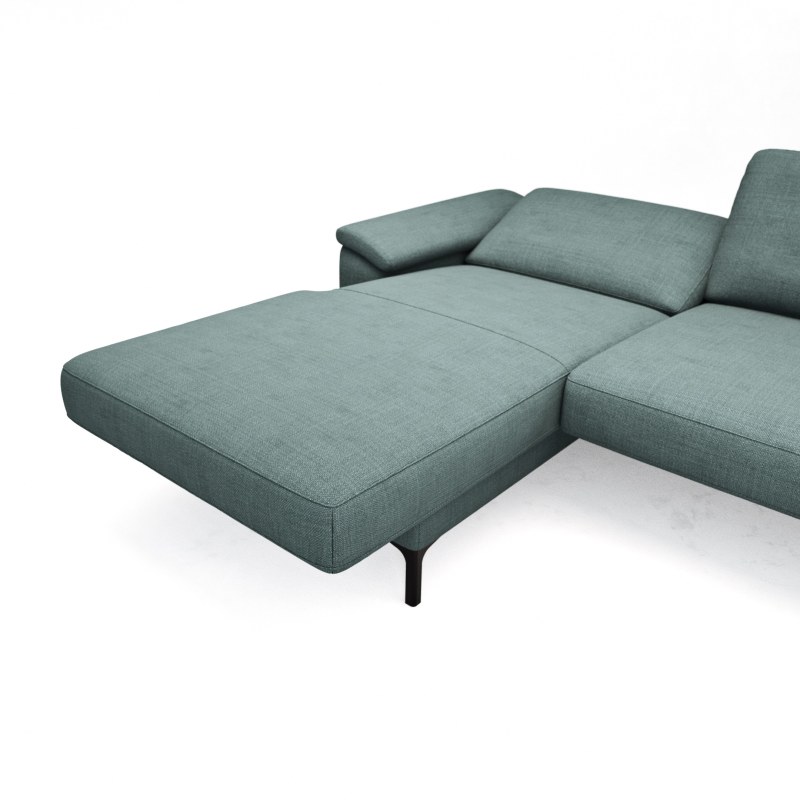 Ecksofa Anna - Longchair links mit 2,5-Sitzer, Relaxfunktion,Sitzvorzug motorisch, Stoff, Aqua