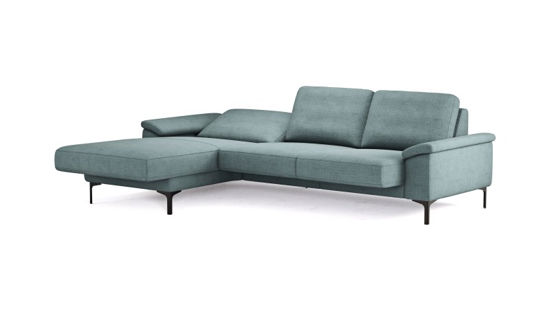 Ecksofa Anna - Longchair links mit 2,5-Sitzer, Relaxfunktion,Sitzvorzug motorisch, Stoff, Aqua