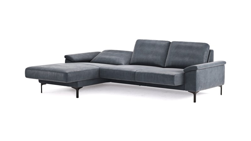 Ecksofa Anna - Longchair links mit 2,5-Sitzer, Relaxfunktion,Sitzvorzug motorisch, Stoff, Stahl