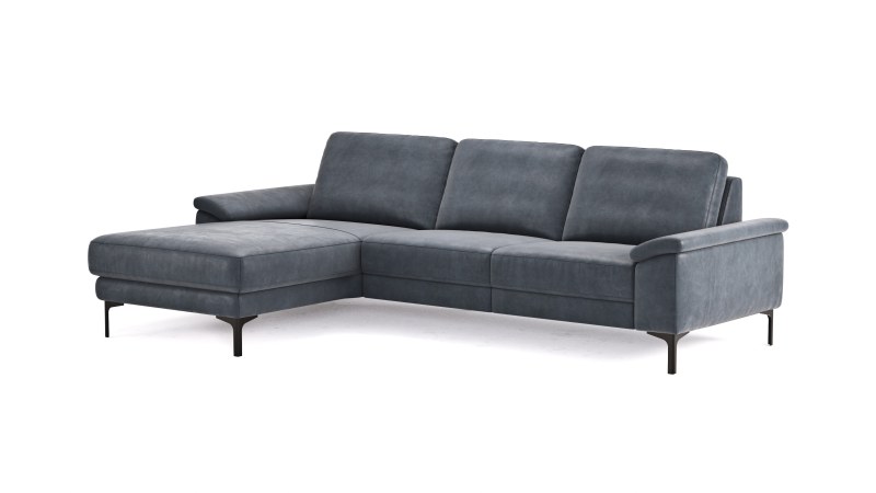 Ecksofa Anna - Longchair links mit 2,5-Sitzer, Relaxfunktion,Sitzvorzug motorisch, Stoff, Stahl