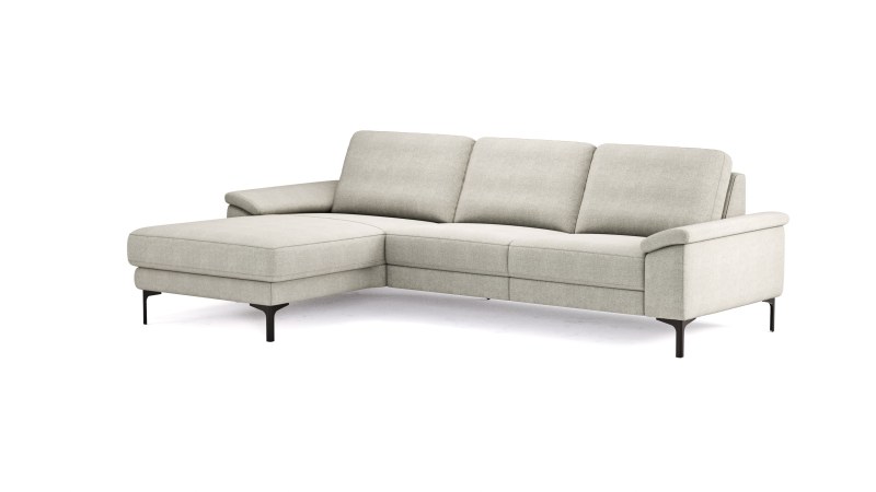 Ecksofa Anna - Longchair links mit 2,5-Sitzer, Relaxfunktion,Sitzvorzug motorisch, Stoff, Beige