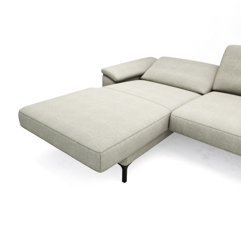 Ecksofa Anna - Longchair links mit 2,5-Sitzer, Relaxfunktion,Sitzvorzug motorisch, Stoff, Beige