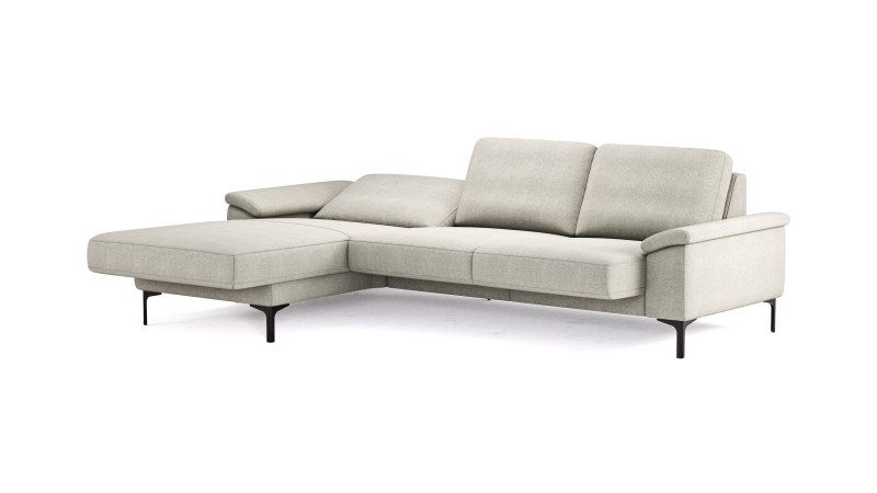 Ecksofa Anna - Longchair links mit 2,5-Sitzer, Relaxfunktion,Sitzvorzug motorisch, Stoff, Beige