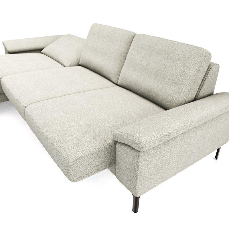Ecksofa Anna - Longchair links mit 2,5-Sitzer, Relaxfunktion,Sitzvorzug motorisch, Stoff, Beige