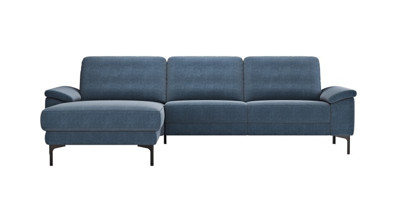 Ecksofa Anna - Longchair links mit 2,5-Sitzer, Relaxfunktion,Sitzvorzug motorisch, Stoff, Indigo