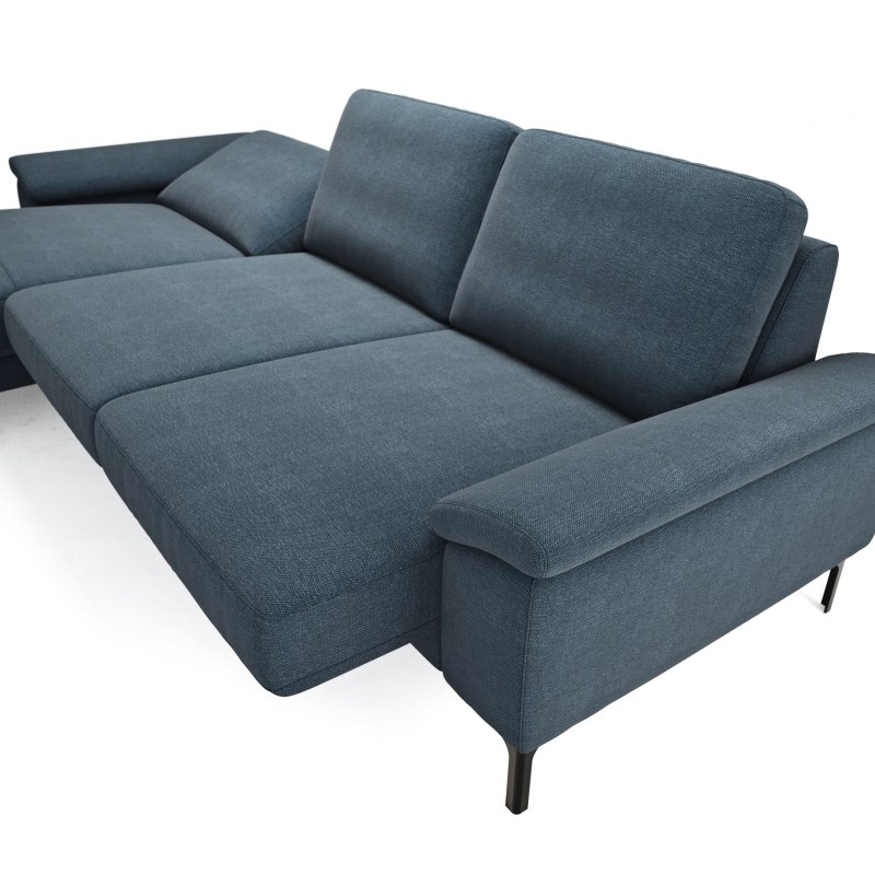 Ecksofa Anna - Longchair links mit 2,5-Sitzer, Relaxfunktion,Sitzvorzug motorisch, Stoff, Indigo