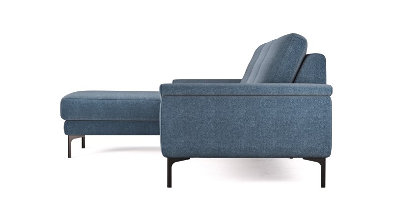 Ecksofa Anna - Longchair links mit 2,5-Sitzer, Relaxfunktion,Sitzvorzug motorisch, Stoff, Indigo