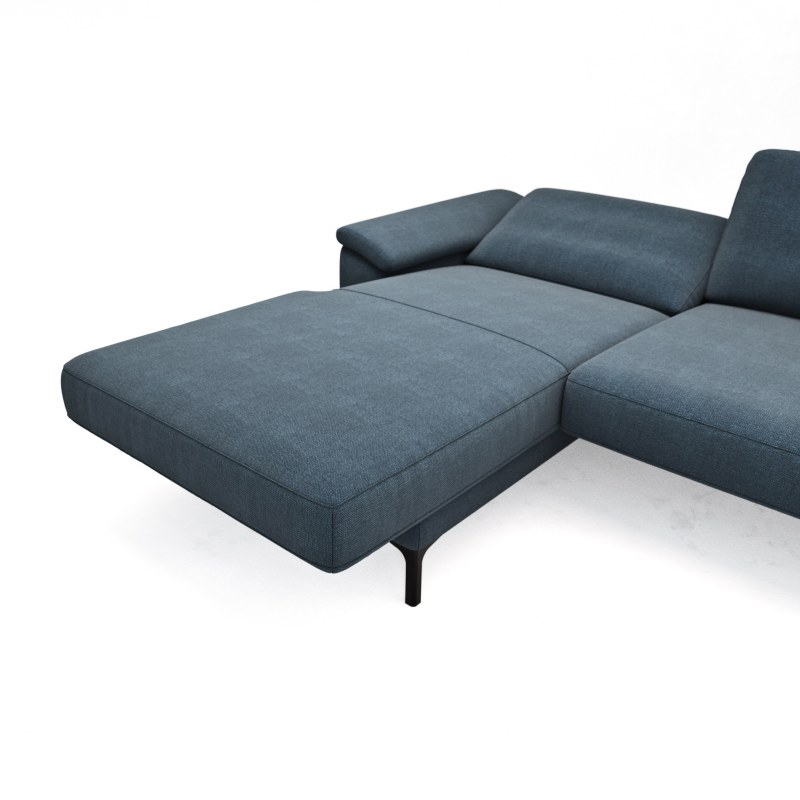 Ecksofa Anna - Longchair links mit 2,5-Sitzer, Relaxfunktion,Sitzvorzug motorisch, Stoff, Indigo