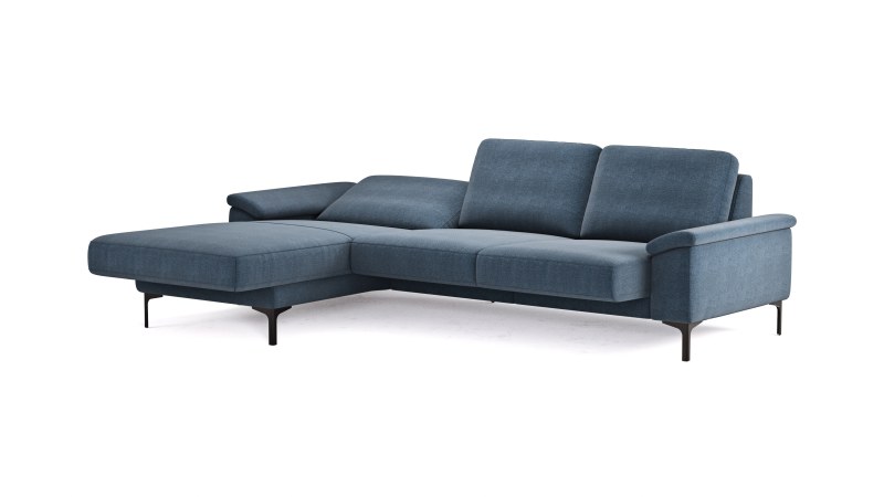Ecksofa Anna - Longchair links mit 2,5-Sitzer, Relaxfunktion,Sitzvorzug motorisch, Stoff, Indigo
