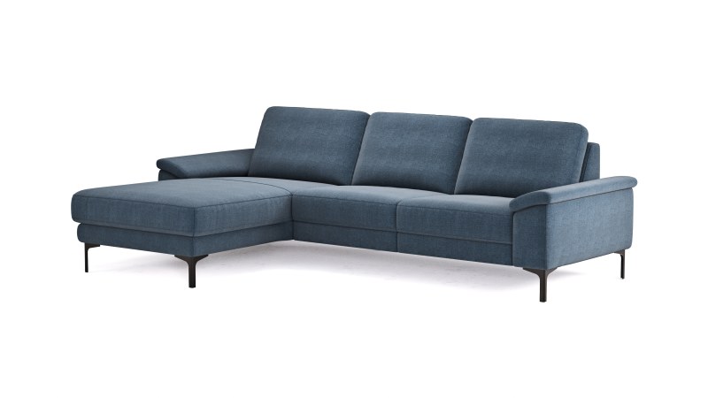 Ecksofa Anna - Longchair links mit 2,5-Sitzer, Relaxfunktion,Sitzvorzug motorisch, Stoff, Indigo