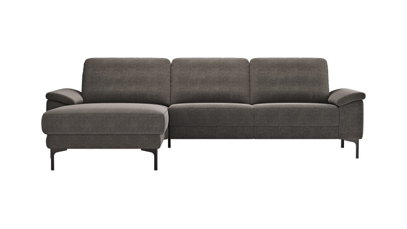 Ecksofa Anna - Longchair links mit 2,5-Sitzer, Relaxfunktion,Sitzvorzug motorisch, Stoff, Dunkelbraun