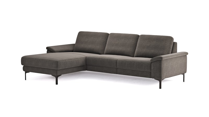 Ecksofa Anna - Longchair links mit 2,5-Sitzer, Relaxfunktion,Sitzvorzug motorisch, Stoff, Dunkelbraun